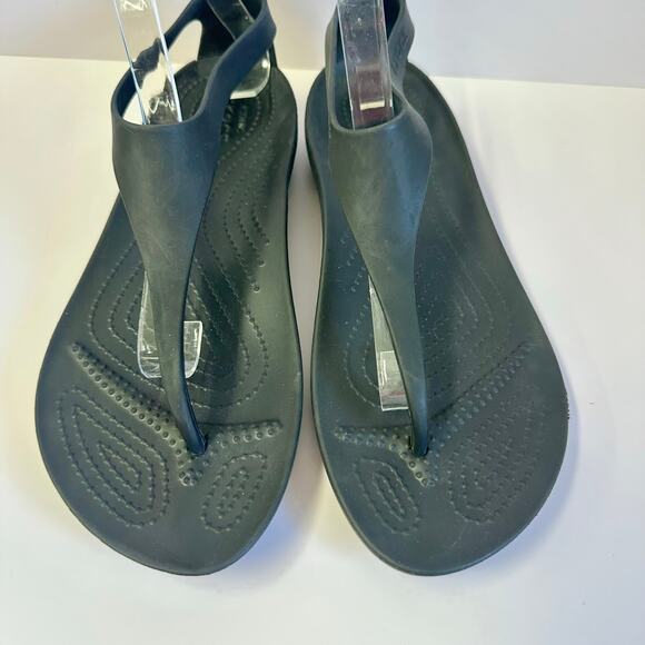 Crocs Sexi flip flop t-strap comfort rubber sandal in black women's size 10 - Picture 3 of 13